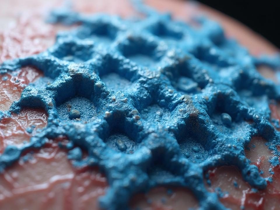 Gros plan sur une texture bleu-vert moisie sur une surface rose