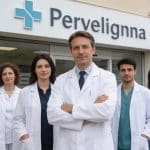 façade de clinique a Perpignan avec plusieurs medecins devant