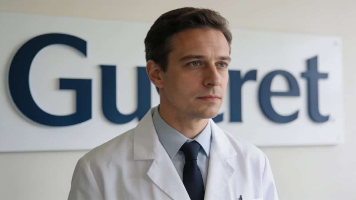 medecin en blouse blanche devant panneau Gueret