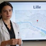 medecin devant carte de Lille sur ecran