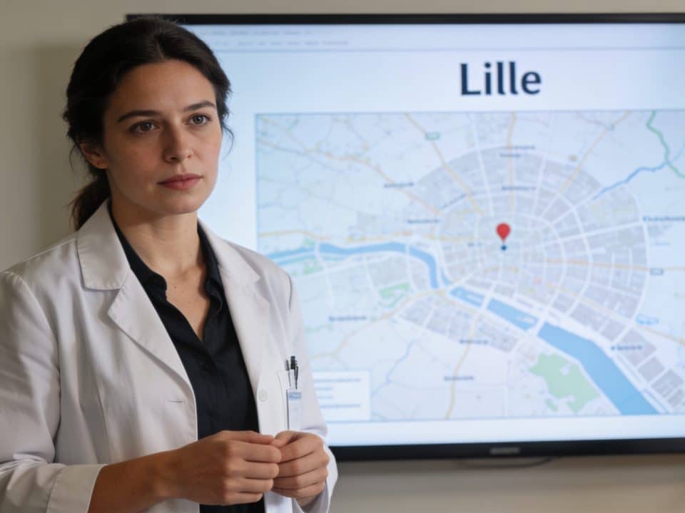 medecin devant carte de Lille sur ecran