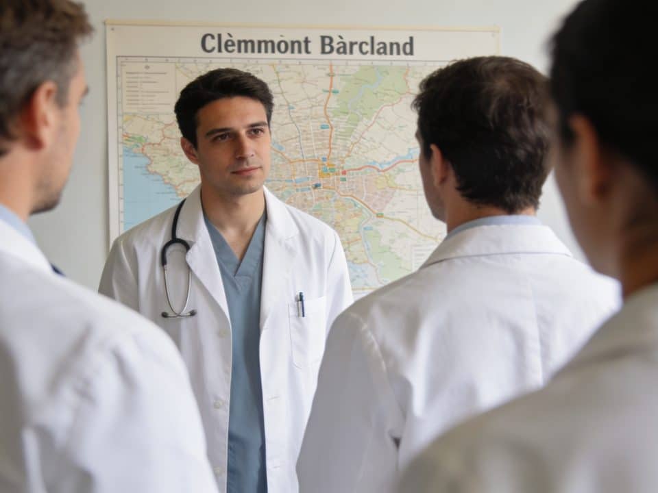 medecins en blouses blanches devant carte Clermont Ferrand